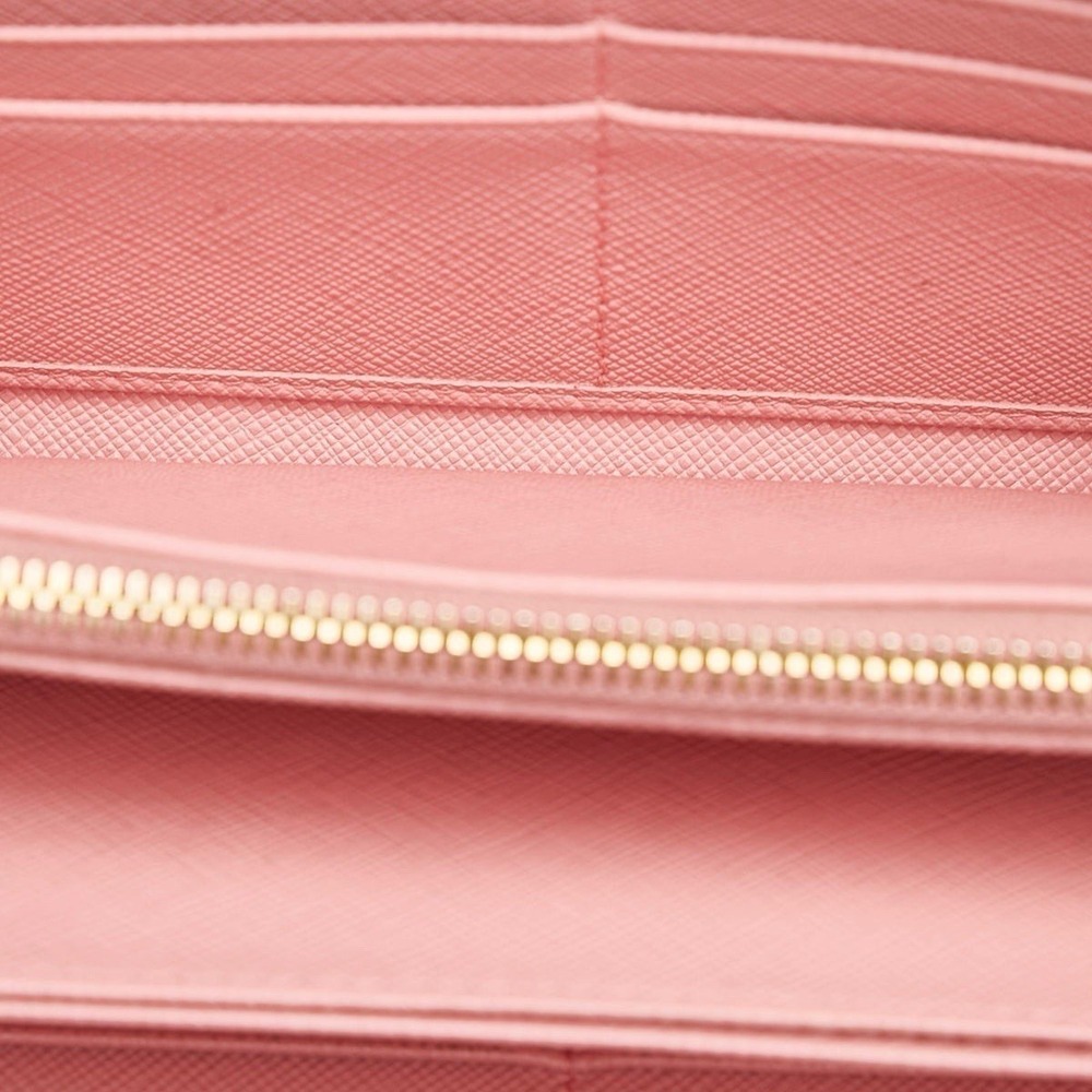 Prada Pink Saffiano Leather Bow Zip Around Long Wallet Gold Hardware Italy - Picture 6 of 10